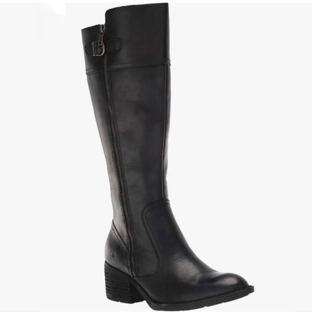 NEW! BORN Fannar Genuine Leather Knee High Boot Double Zip Block Heel NWOT